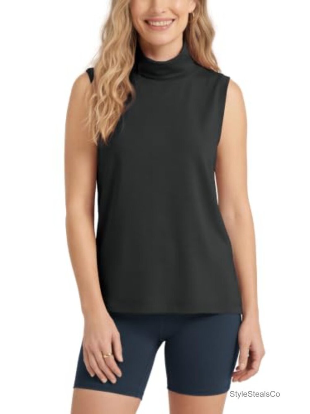 Modal Soft Mock Neck Tank Top Sleeveless Turtleneck Pullover Casual